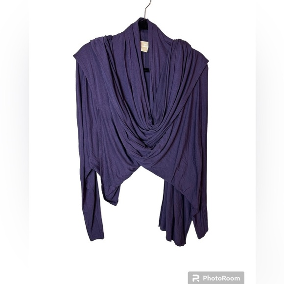 Michael Kors Wrap Shawl Cardigan Eggplant Purple Dolan Sleeves Size Xl - Picture 3 of 9